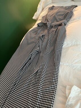Calvin Klein Black & White Wide-Leg Jumpsuit with Houndstooth